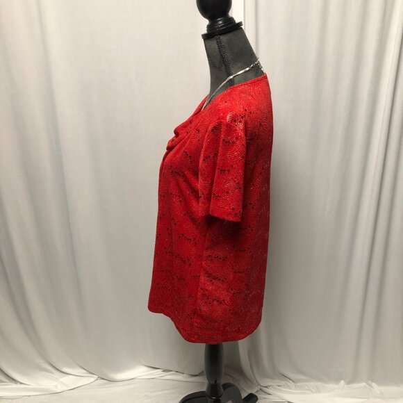 White Stag Top Womens Size Medium 8-10 Red Silver Stretch Cowl Neck Festive - Picture 3 of 7